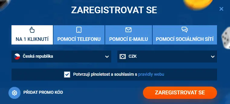 Registrační menu kasina MostBet