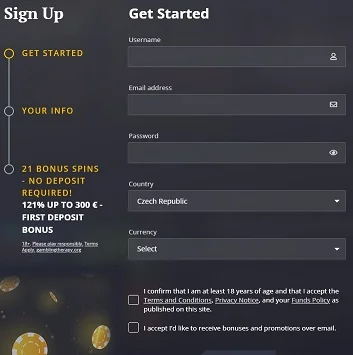 Registrace v 21 Сasino